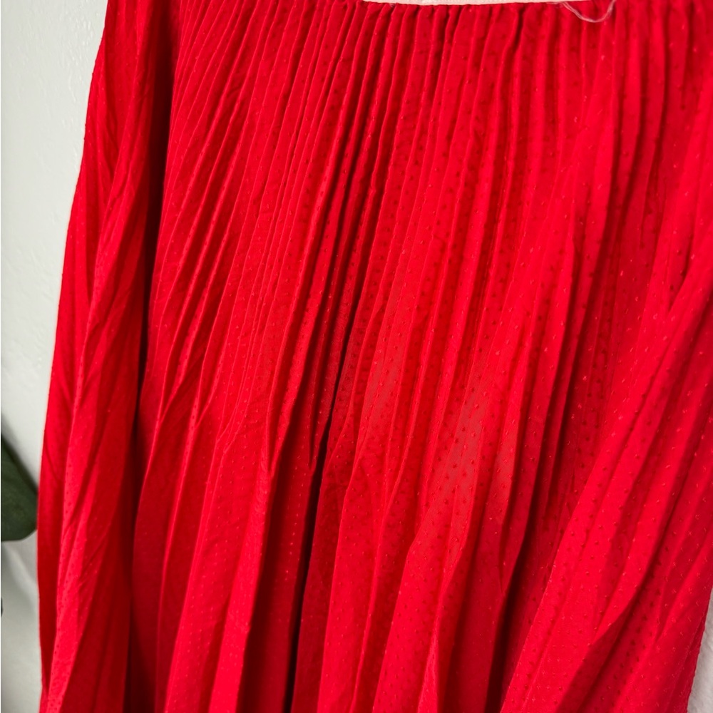 Idano Vibrant Red Pleated High Waist Midi Skirt - Picture 6 of 7